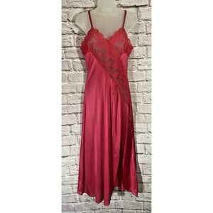 Vintage Pink Satin Lace Coquette Feminine Nightgown Slip Dress Medium Union Made